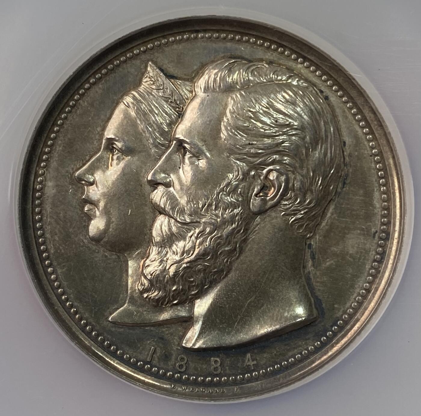 万国钱币拍卖第059期 NGC UNCD 1884年德国普鲁士腓特烈皇太子夫妇在波罗的海建造的皇家度假殖民地大银章 51MM 59G 高浮雕原味五彩高点极佳