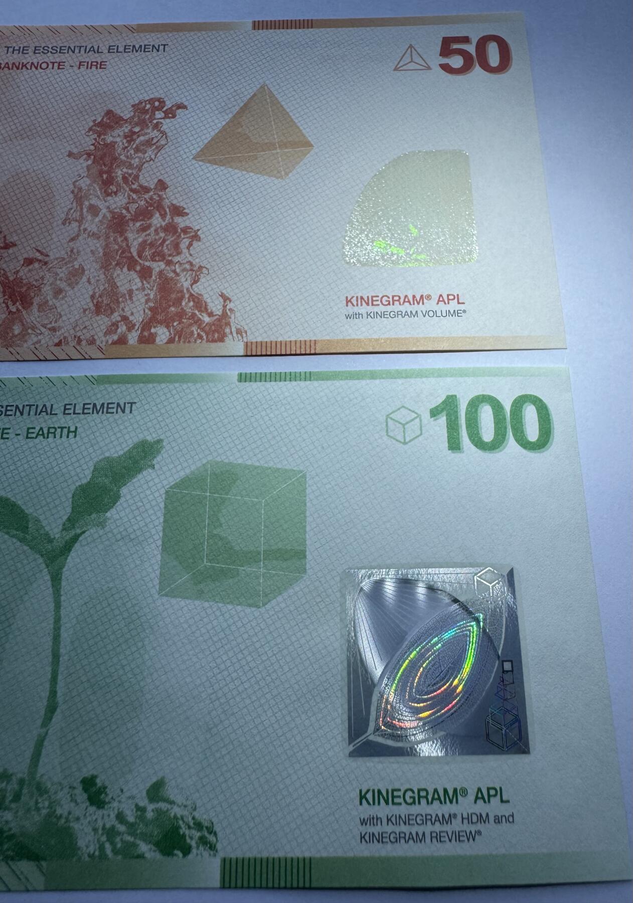 2026第2场（总第229期）：精品测试钞、连体钞综合场 库尔滋KURZ Kinegram APL窗口系列10、20、50、100单位测试钞全套4枚UNC