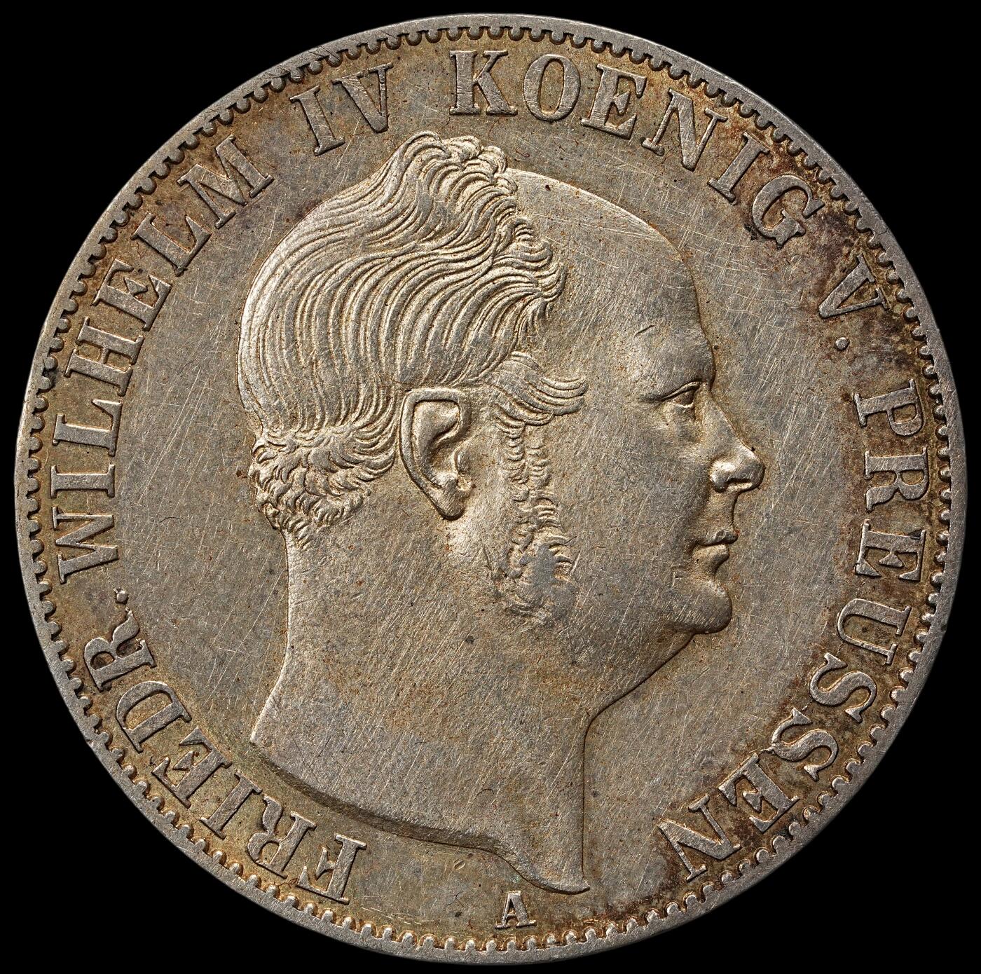 修遠堂世界钱币第102期 1855年普鲁士1泰勒银币，带转光，22.24g