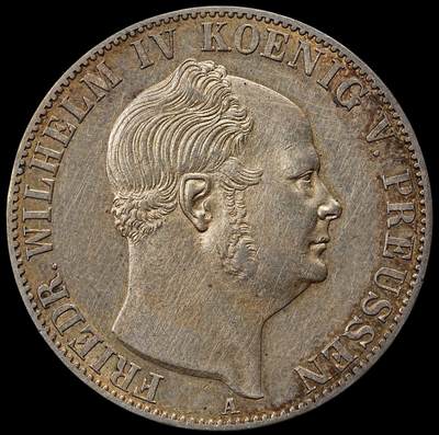 修遠堂世界钱币第102期 - 1855年普鲁士1泰勒银币，带转光，22.24g