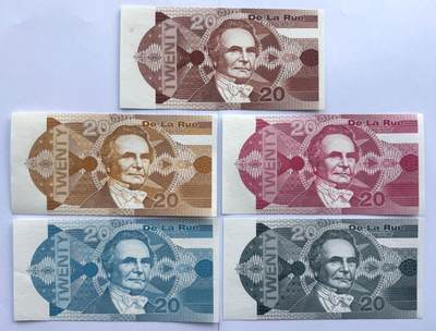 2026第2场（总第229期）：精品测试钞、连体钞综合场 - 德纳罗DLR  “查尔斯.巴贝奇～货币系列”20面值单面凹印测试钞全套5枚UNC（个别有瑕疵）