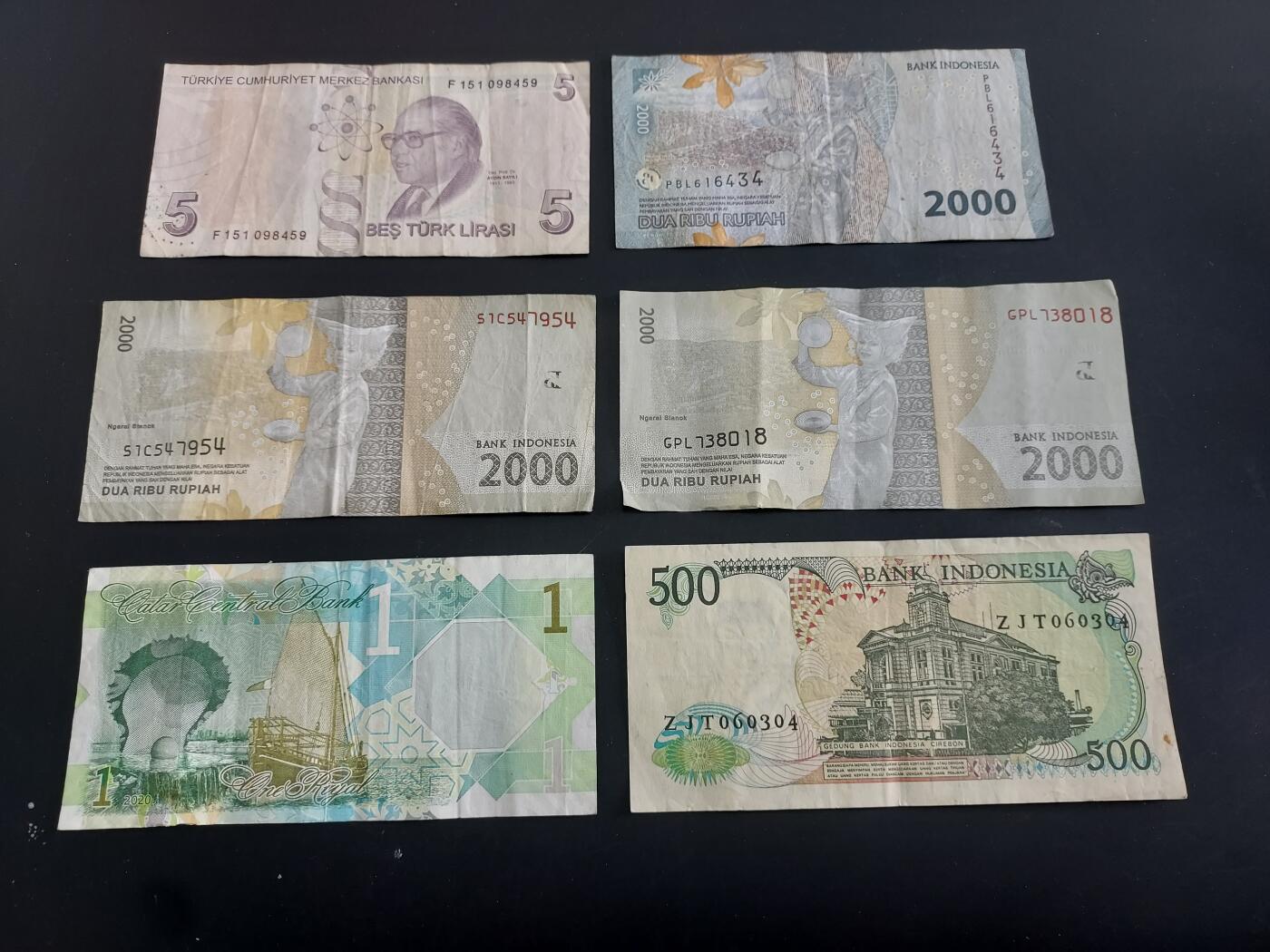 博彦收藏   1月28日 8点 钱币专场 全场包邮 印尼等外国纸币6枚 流通品