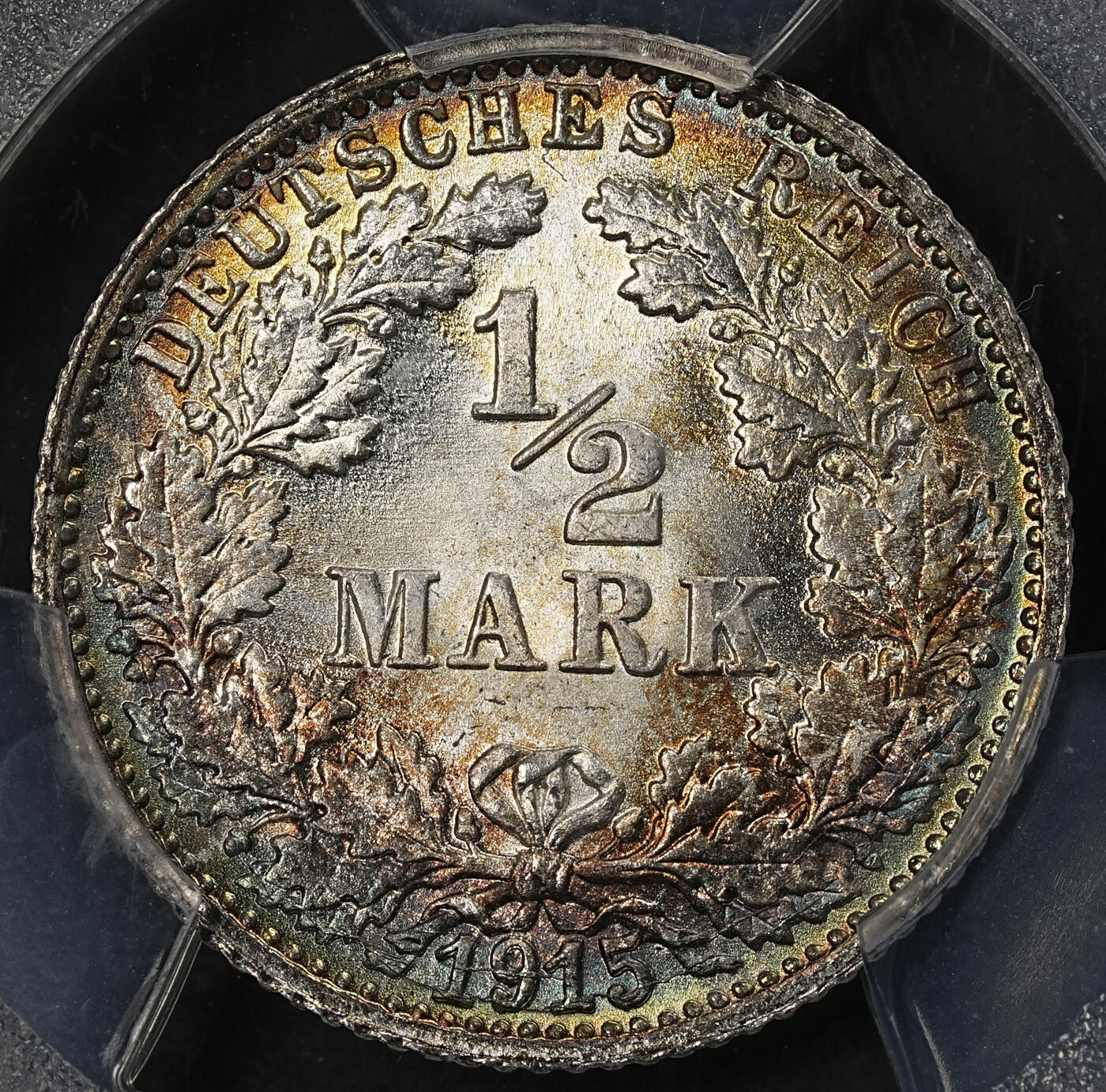 修遠堂世界钱币第102期 PCGS MS68 1915年德国1/2马克银币 68分老币天花板级别分数 更有环彩加幻彩加成 收藏级佳品
