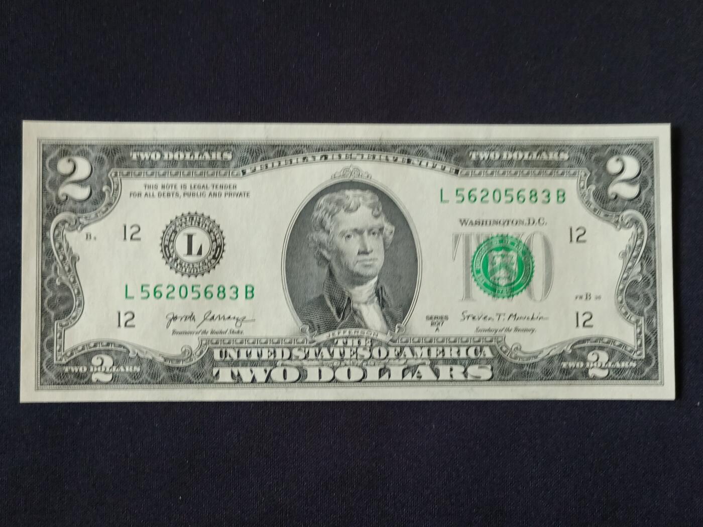 【游宝包邮场】乙巳蛇年第111期 周六集拍 美国-2美元【SERIES-2017A 永恒号L56205683B 全新UNC】