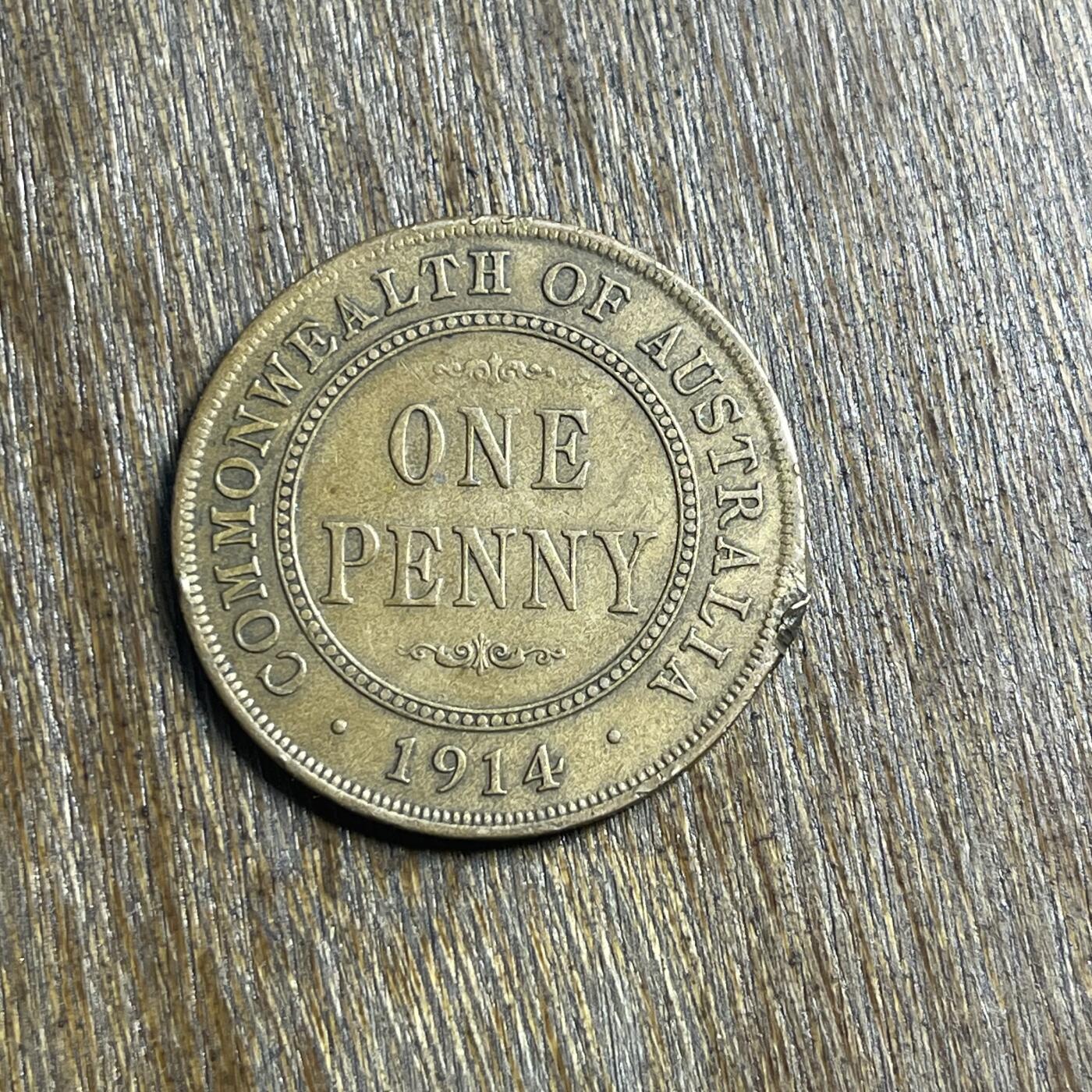 【春节前最后一拍，下一场3.3号】★第139场★散币场。不寄存，30包邮。不满30元，支付5元运费。《接受代拍 代送NGC评级》 82【无寄存】1914 澳大利亚 乔五 1便士 铜币 弱品