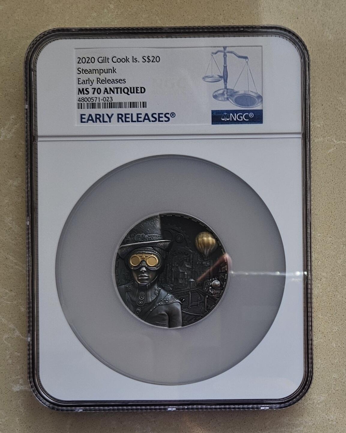 【币将精彩】世界钱币拍卖（2026-1-28） 库克2028年蒸汽朋克3盎司银币NGC评级币带证书包装