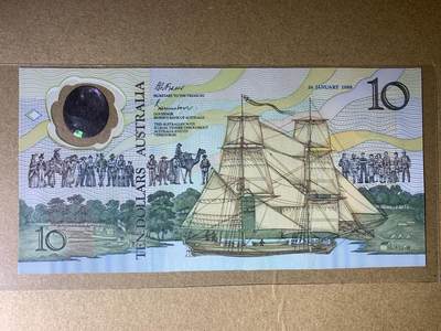 【礼羽收藏】🌏世界钱币拍卖第124期 - 【AA19080196】全新UNC 1988年澳大利亚10元纪念钞 世界第一张塑料钞 AA首发冠 无3457倒置号 