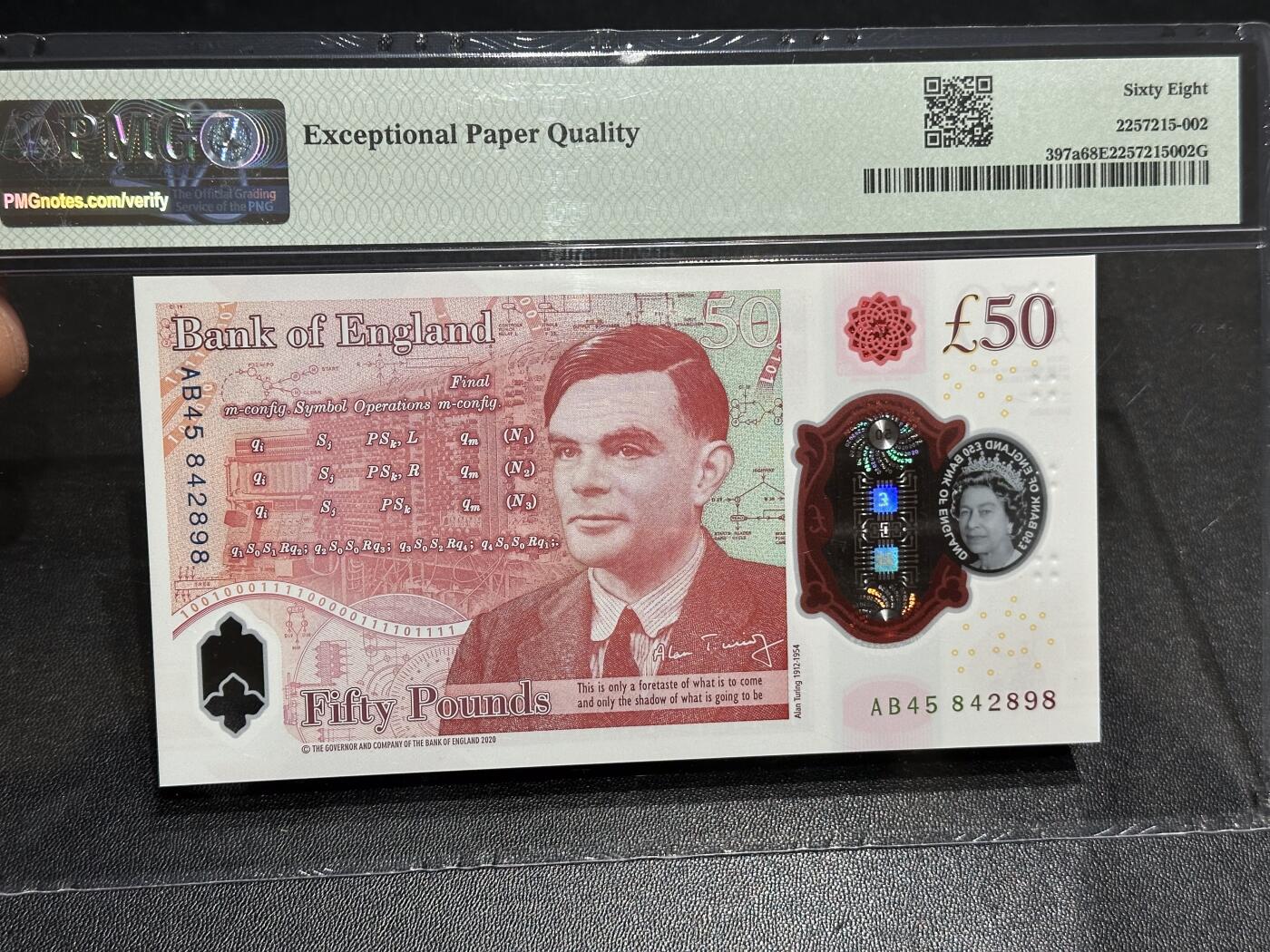 《外钞收藏家》第六百零四期（精品场）（本平台长期征集拍品、欢迎藏友们联系合作） 2020年英国女王版塑料钞50镑 PMG68 尾898