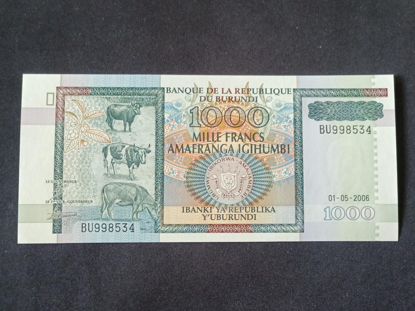 【游宝包邮场】乙巳蛇年第111期 周六集拍 布隆迪-1000法郎【2006年 全新UNC】