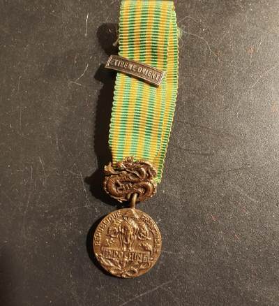 勋章杂货 - 法国1946远征印支战役奖章迷你章  带印支勋条