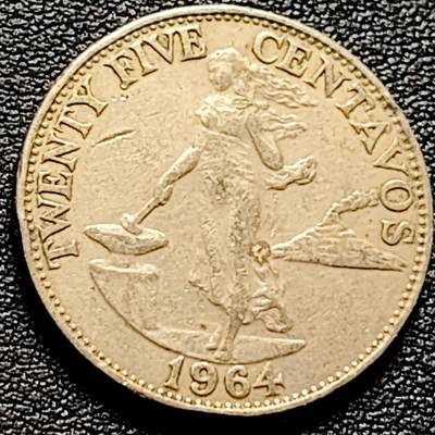 泉币菌-第174场- 精品福利场 - 1964年 菲律宾25分镍币 24mm 火山女神