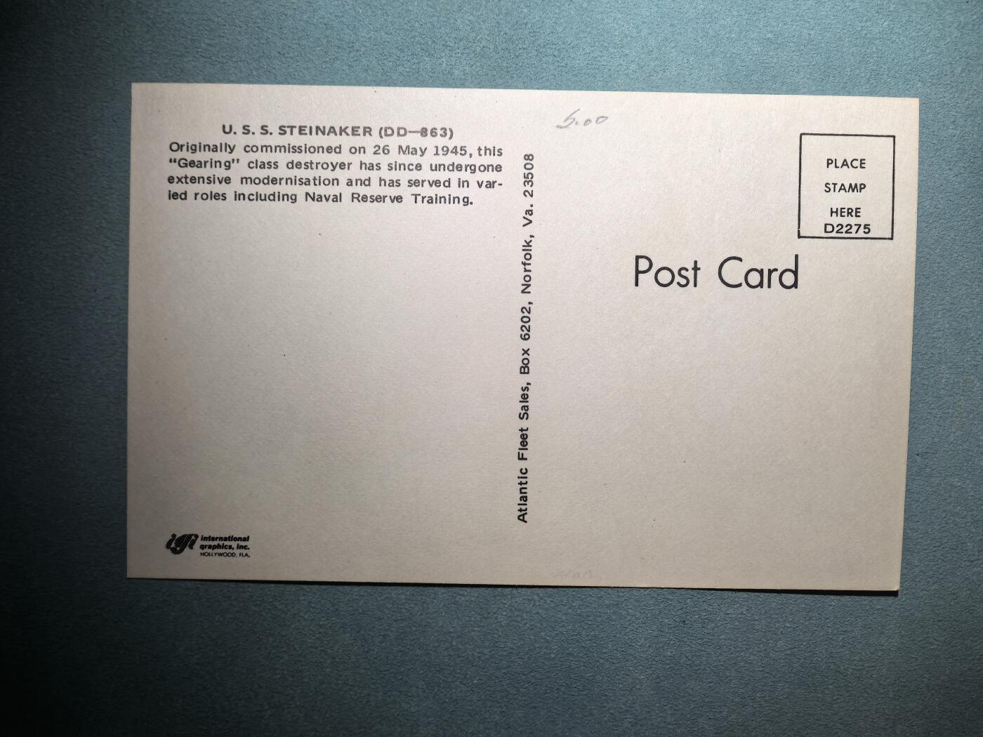 盛世勋华——号角文化勋章邮票专场拍卖第301期 美国冷战时期军舰专题明信片 斯坦纳克号驱逐舰