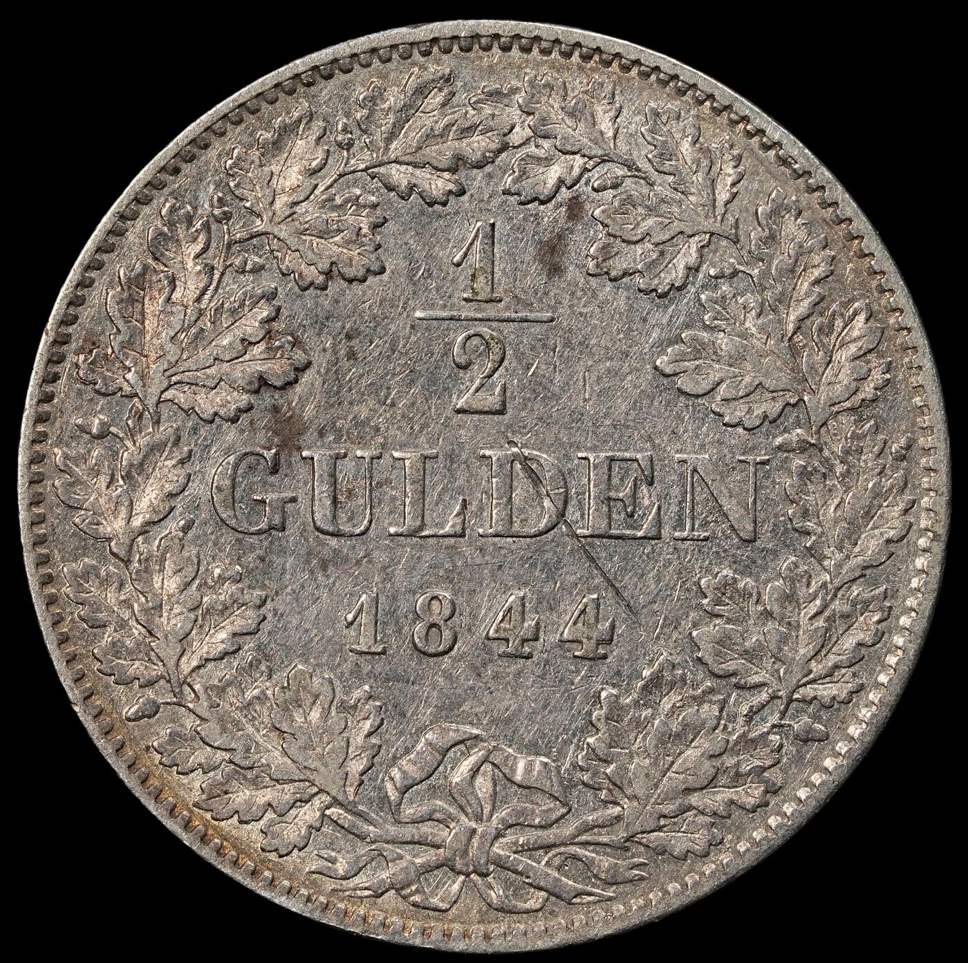 修遠堂世界钱币第102期 1844年巴伐利亚1/2古尔登银币，5.26g