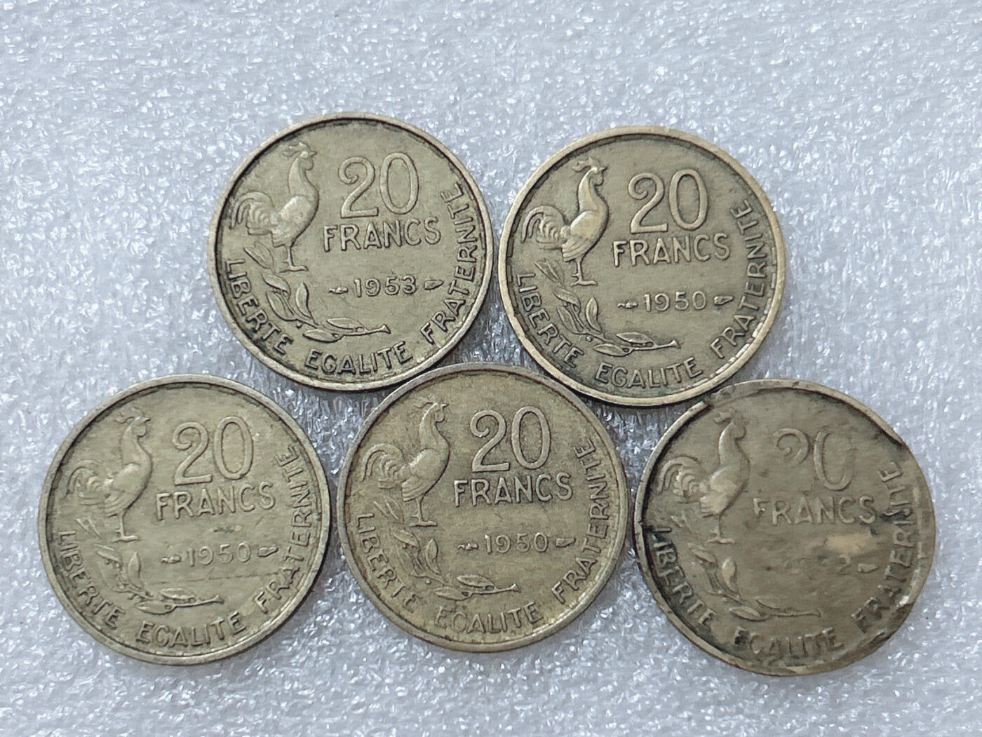 第一海外回流一元起拍收藏 散集专场  第295期 法国高卢鸡20法郎硬币 5枚