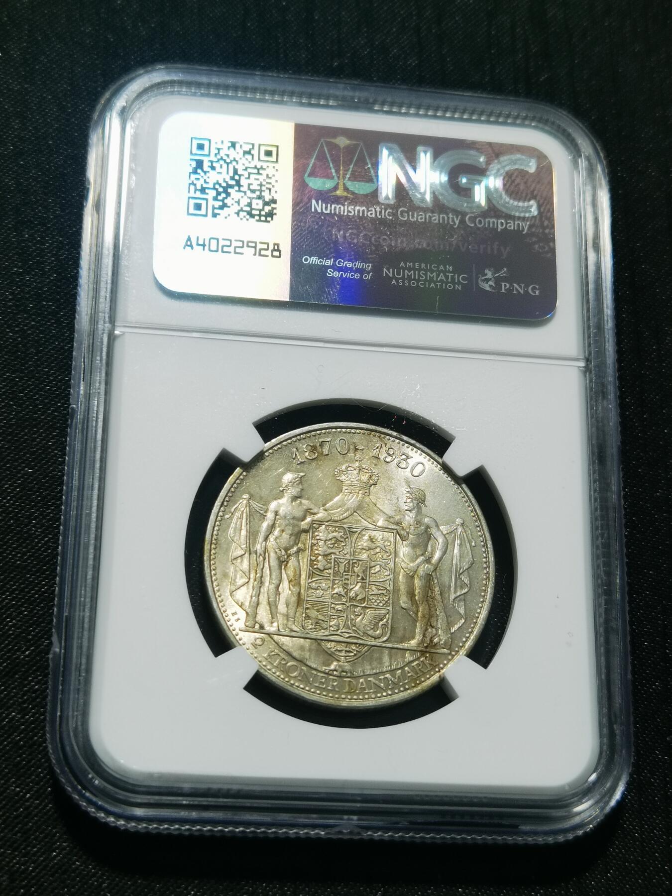 天下钱庄专场欢迎参拍 NGC MS63 丹麦2克朗银币