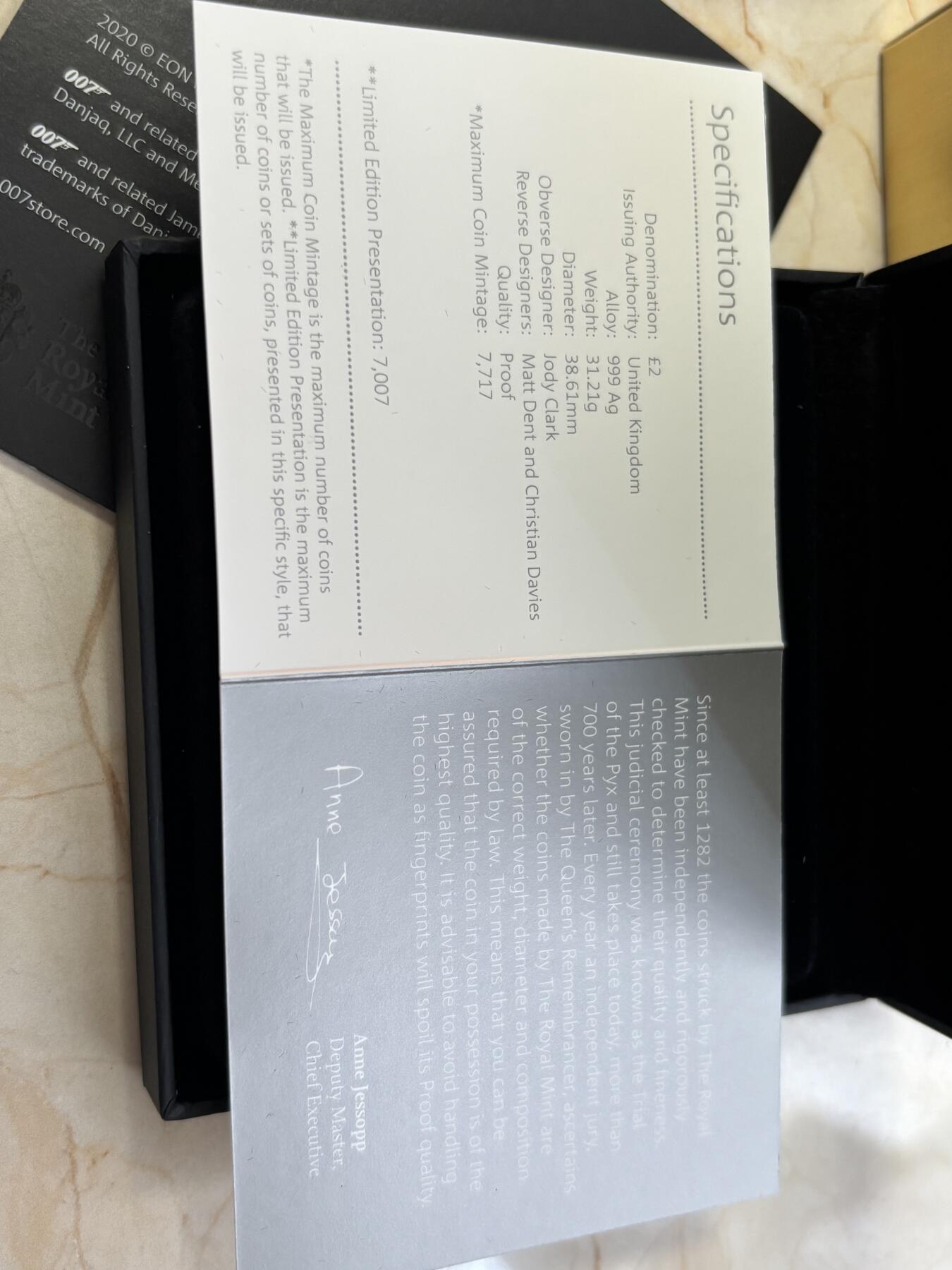 第189期拍卖 英国2020年007系列3永远的詹姆斯邦德1盎司银币，999银，发行7007枚