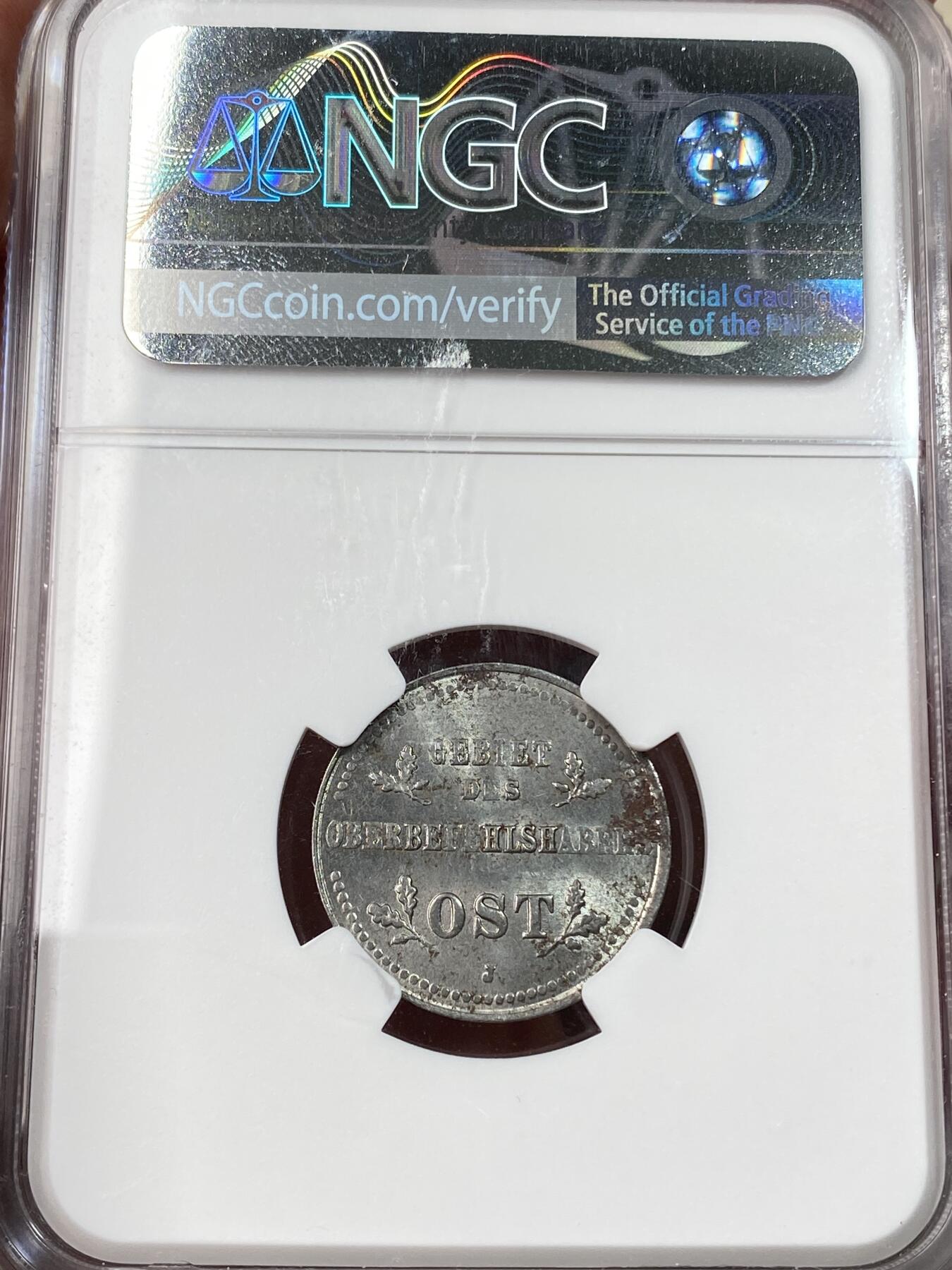 万国钱币拍卖第059期 NGC UNCD 1916年德国一战东线1戈比铁币 原光好品 