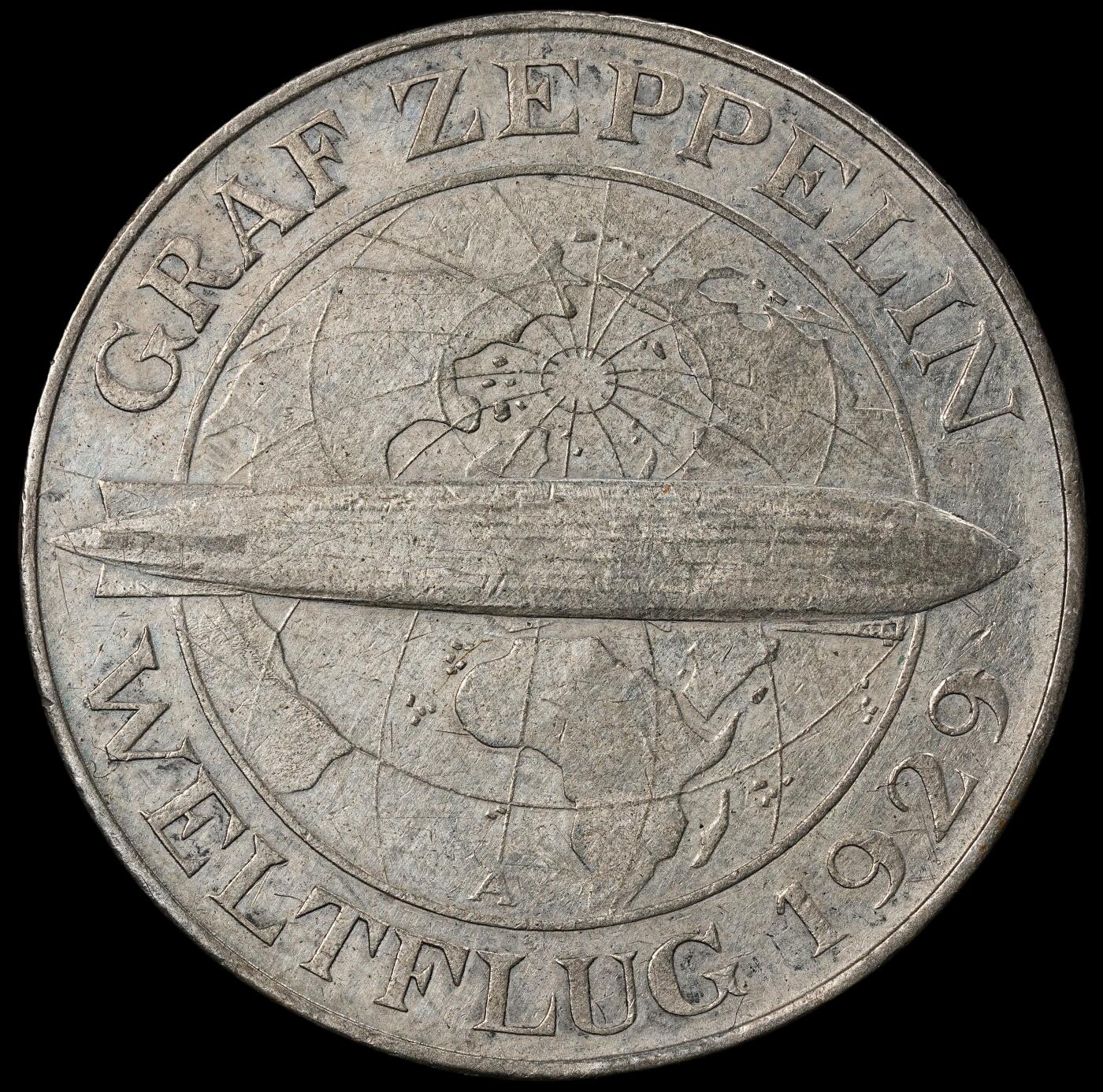 修遠堂世界钱币第102期 1930年德国-齐柏林伯爵号环球飞行”纪念5马克大银币