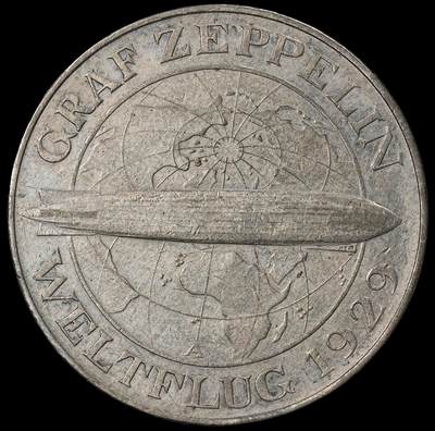 修遠堂世界钱币第102期 - 1930年德国-齐柏林伯爵号环球飞行”纪念5马克大银币
