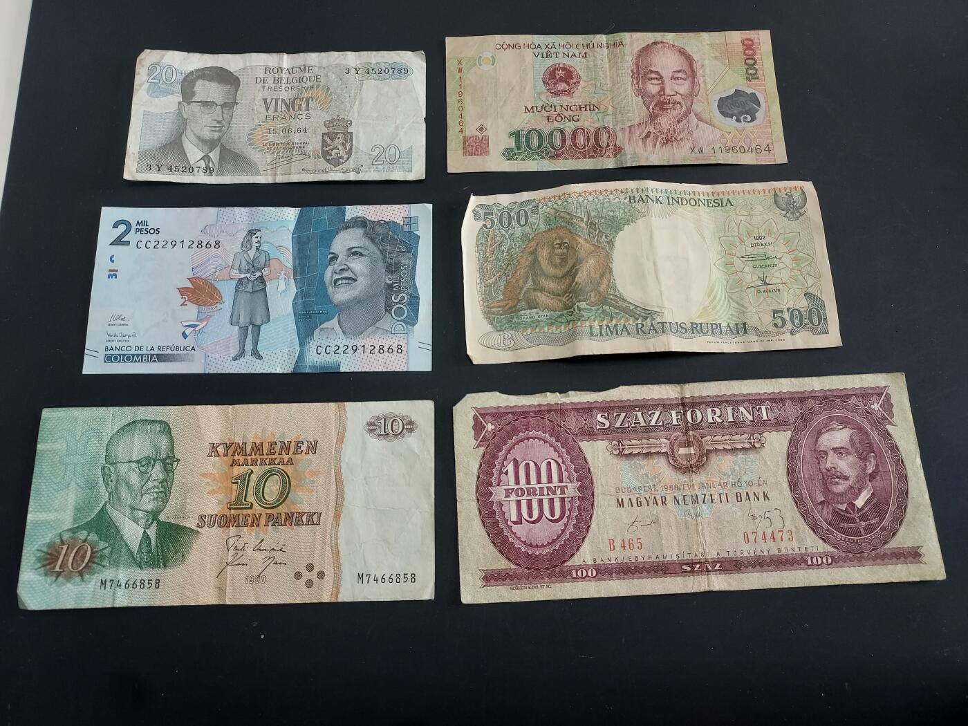 博彦收藏   1月28日 8点 钱币专场 全场包邮 比利时等外国纸币6张 流通品