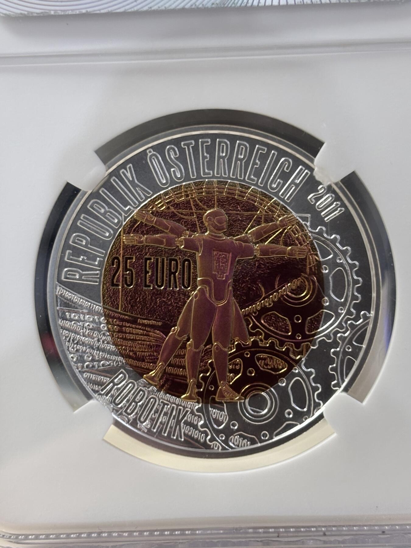 第189期拍卖 奥地利2011年火星探险机器人25欧纪念银铌双色银币NGC-MS70