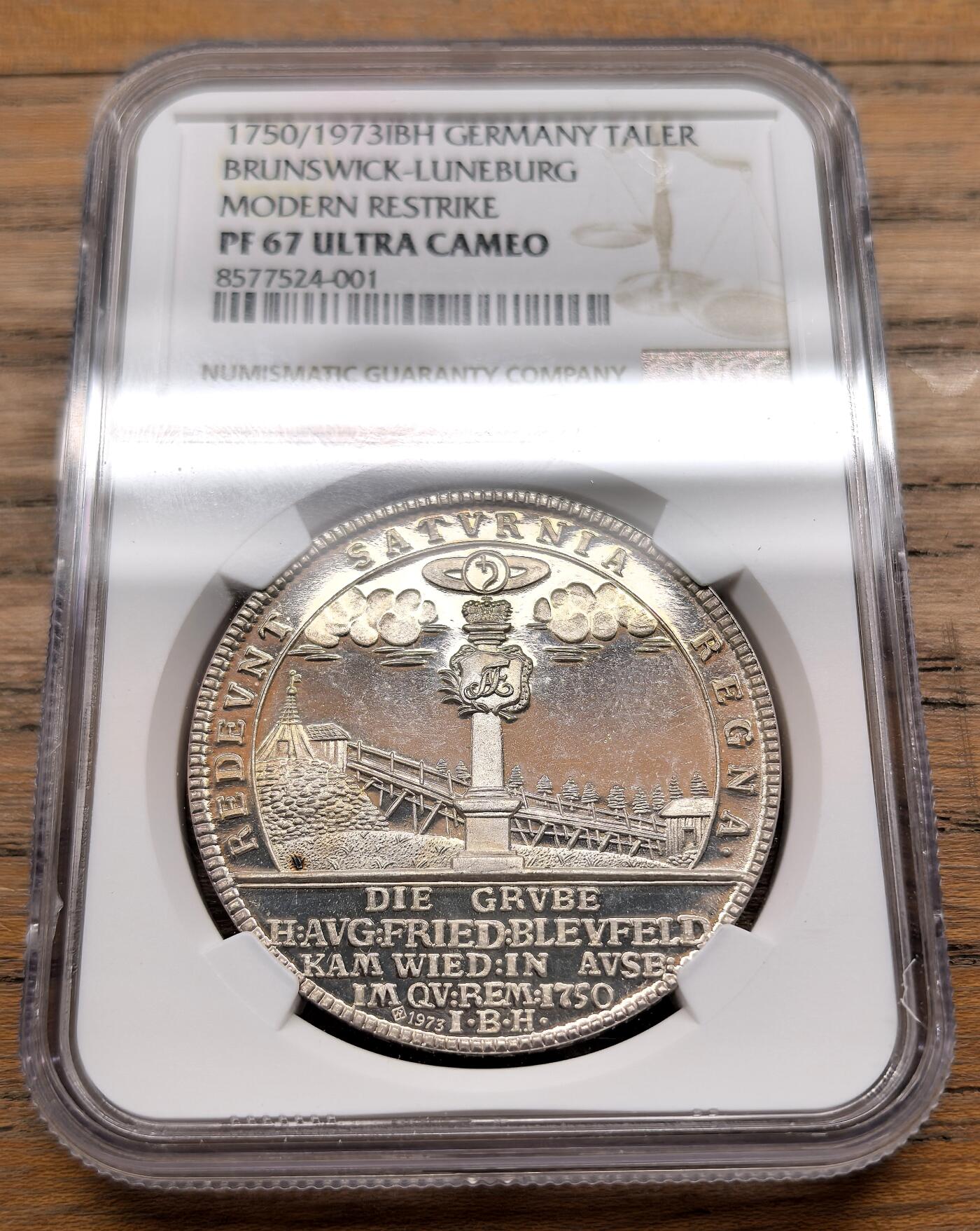 凡希社世界钱币微拍第三百十九期 1750德国不伦瑞克-吕内堡泰勒大银后铸品NGC-PR67UC