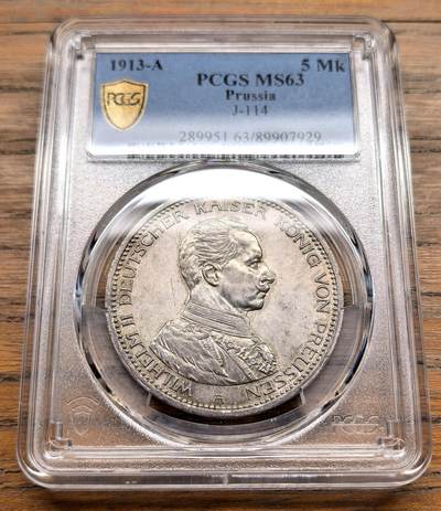 凡希社世界钱币微拍第三百十九期 - 1913德国普鲁士军装版5马克大银PCGS-MS63