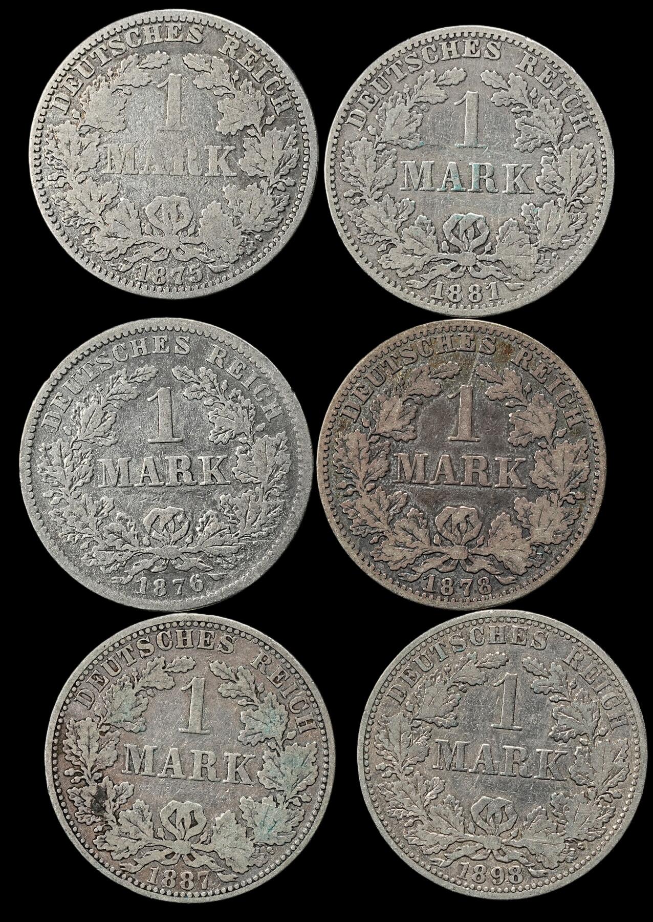 修遠堂世界钱币第102期 德国1马克银币一组，总重32.12g，含银90%