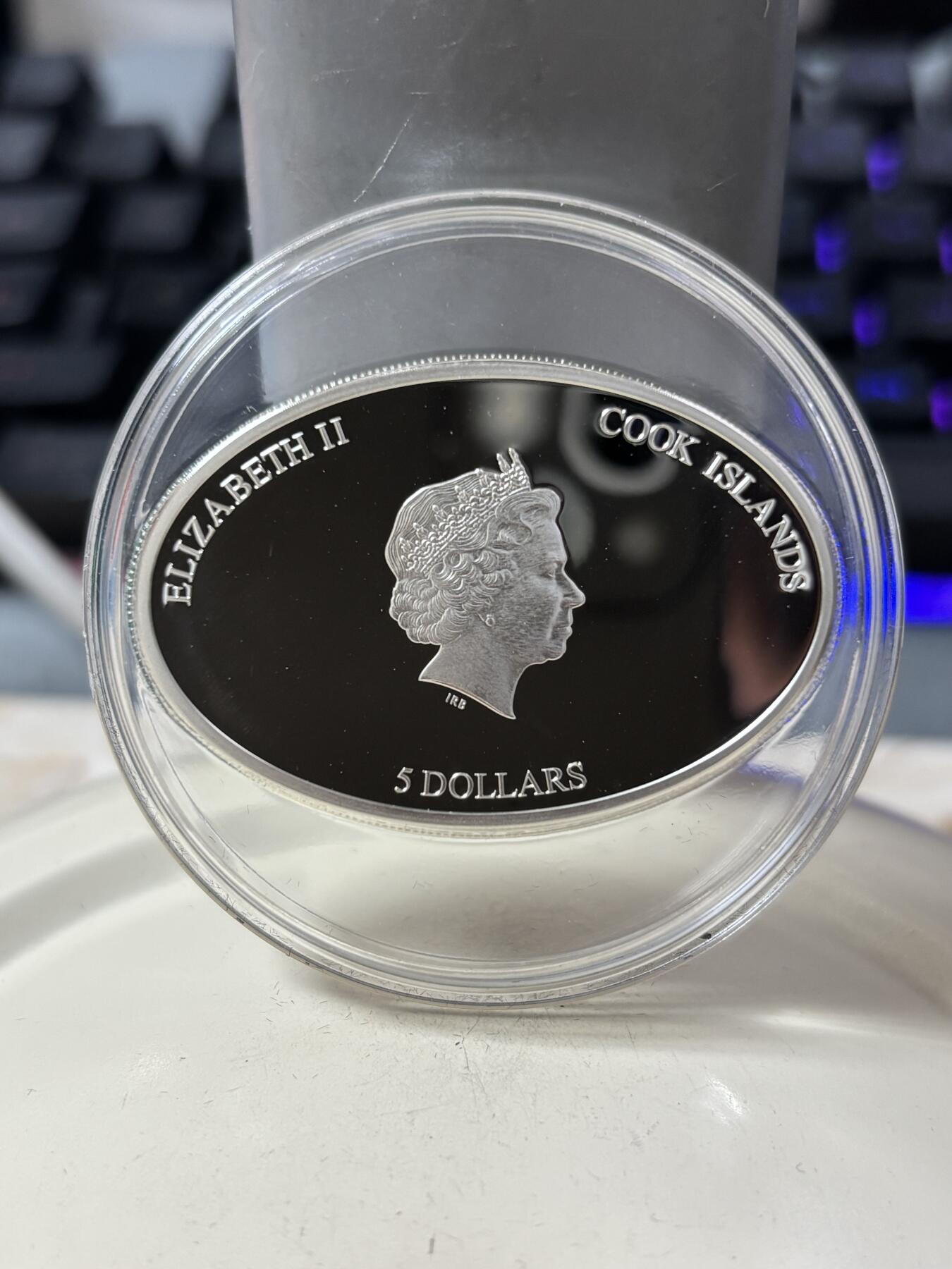 第189期拍卖 库克2013年海底沉船美国SS共和号椭圆彩色镶嵌银币25克，925银，发行1865枚