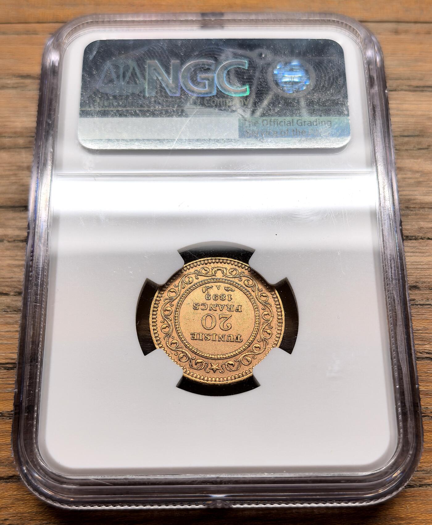 凡希社世界钱币微拍第三百十九期 1899A法属突尼斯20法郎金币NGC-AU58
