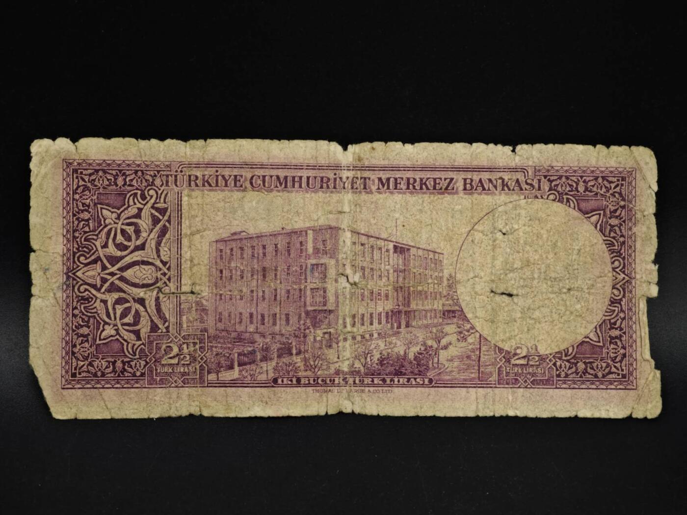 【淘币小摊】实时拍第八百五十四拍   无佣金福利纸币场   满百包邮可预留二周 每周一统一发货   土耳其2.5里拉纸币【有折】