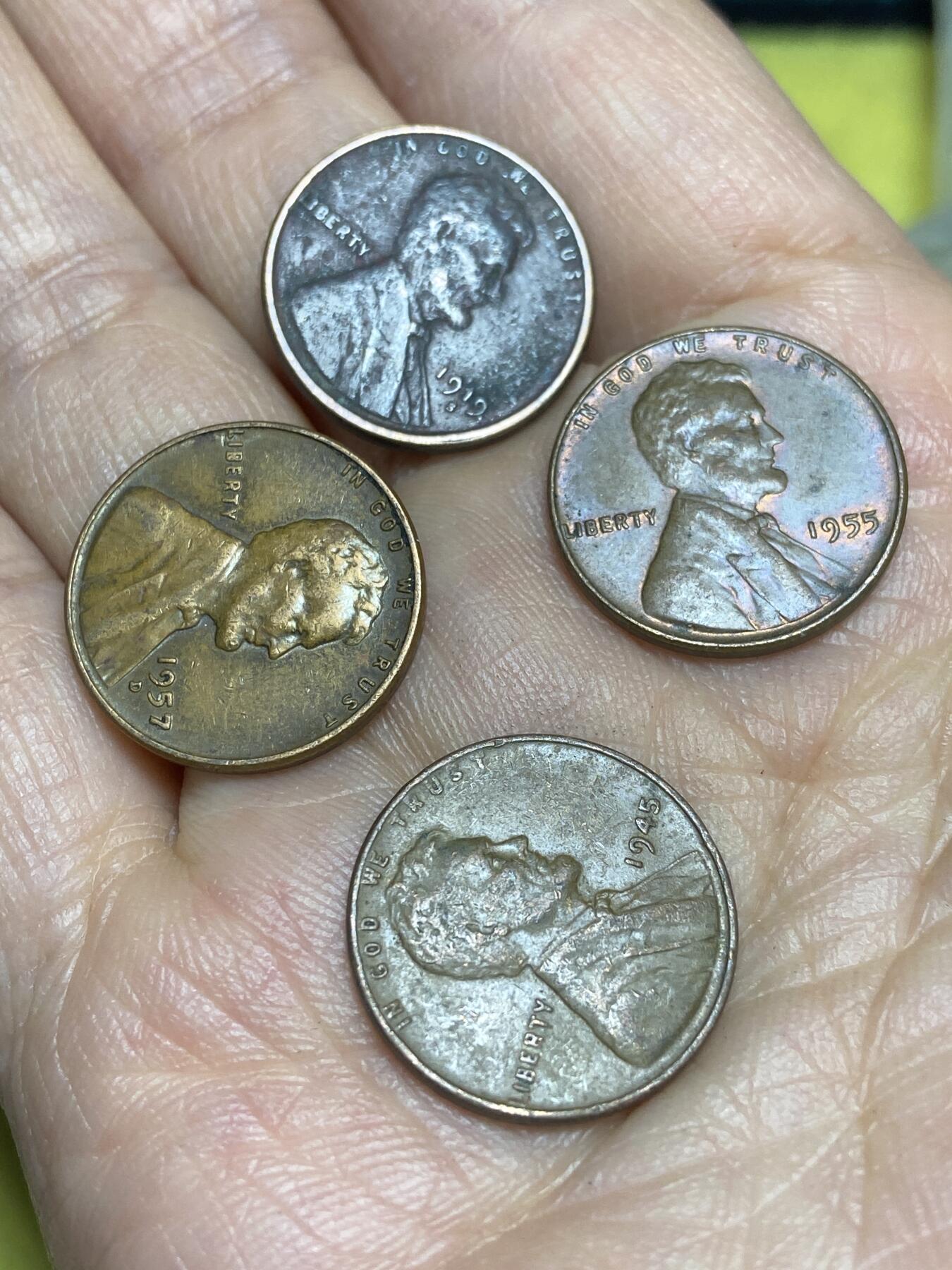 2026年第十五场(总第一百八十四场）外国好品散币场(免佣金) 早期麦穗图案–美国🇺🇸1分4枚：1955年，1957年(D版)，1945年，1919年(少见S版)