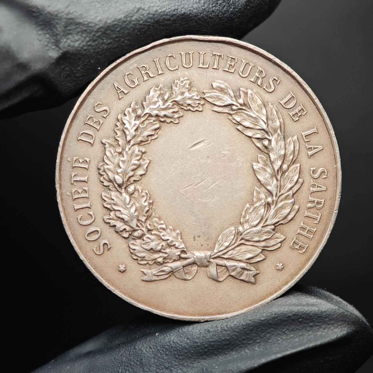 金瓯小拍第三期 古今币章 银价专场 法国萨尔特省农业协会银章 重20.2克直径36.8mm 边铭丰饶角ARGENT100