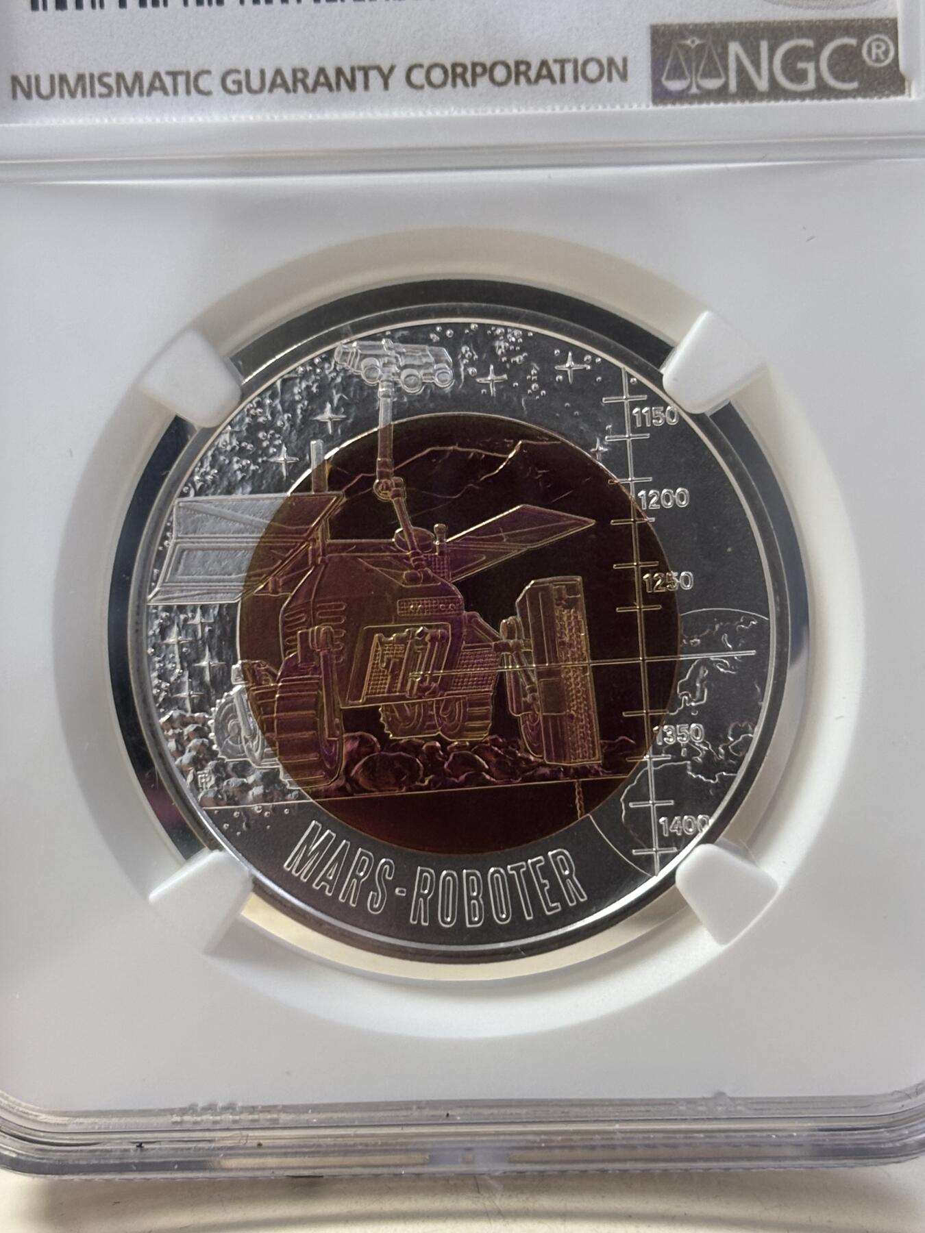 第189期拍卖 奥地利2011年火星探险机器人25欧纪念银铌双色银币NGC-MS70