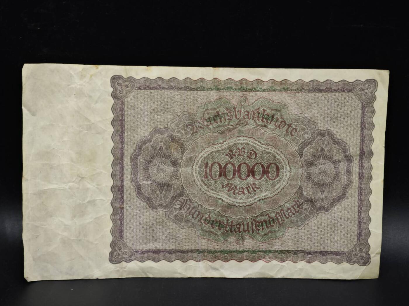 【淘币小摊】实时拍第八百五十四拍   无佣金福利纸币场   满百包邮可预留二周 每周一统一发货   德国100000马克纸币【有折】