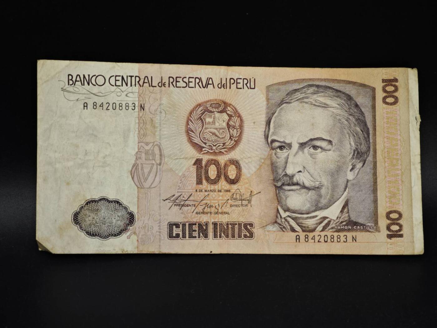 【淘币小摊】实时拍第八百五十四拍   无佣金福利纸币场   满百包邮可预留二周 每周一统一发货   秘鲁100印蒂纸币【有折】