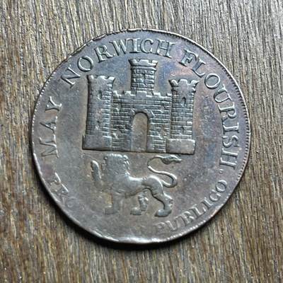【铜匠收藏】★第140加场★精品老铜币 硬币专场 不寄存，200包邮。不满200元，支付5元运费。《接受代拍 代送NGC评级》 - 94【无寄存】1792 英国诺福克郡诺里奇（Norwich）半便士代用币