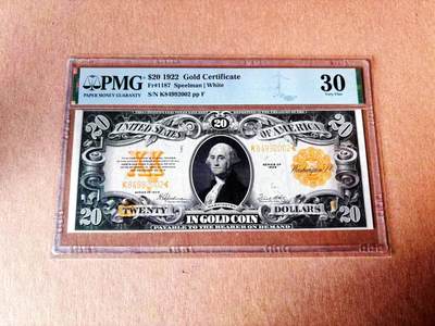 【Blue Auction】世界纸币精拍第779期——18级TOP拍卖/信誉/品质/专业/高效💫 - 美国 1922年20美金 黄金券 PMG30