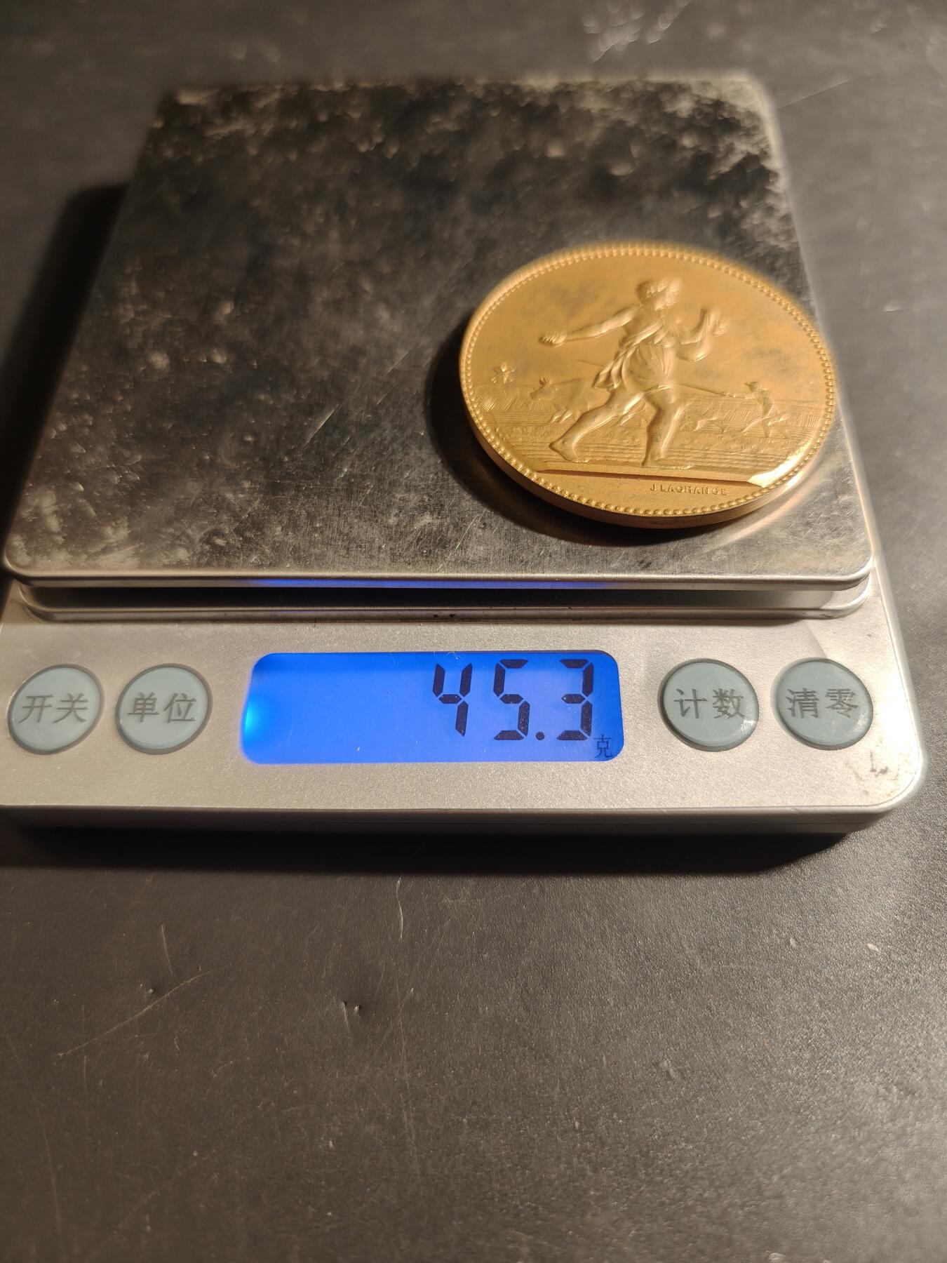 老王徽章第179期 法国鲁昂市园艺和农业协会镀金大银章     原盒     播种者    800银镀金    直径45mm     重量45.3g