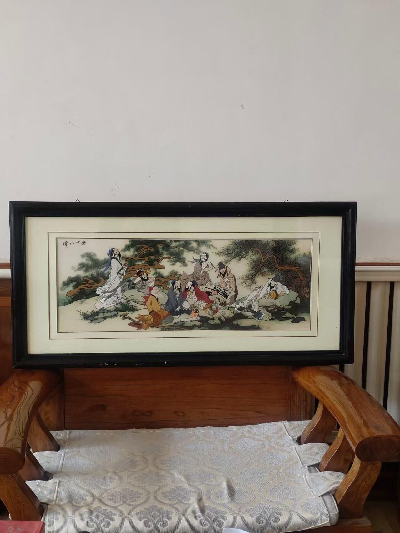 高档蚕丝刺绣：苏工刺绣，【饭中八宝】人物栩栩如生，特别精致，长107.5/宽51.5厘米