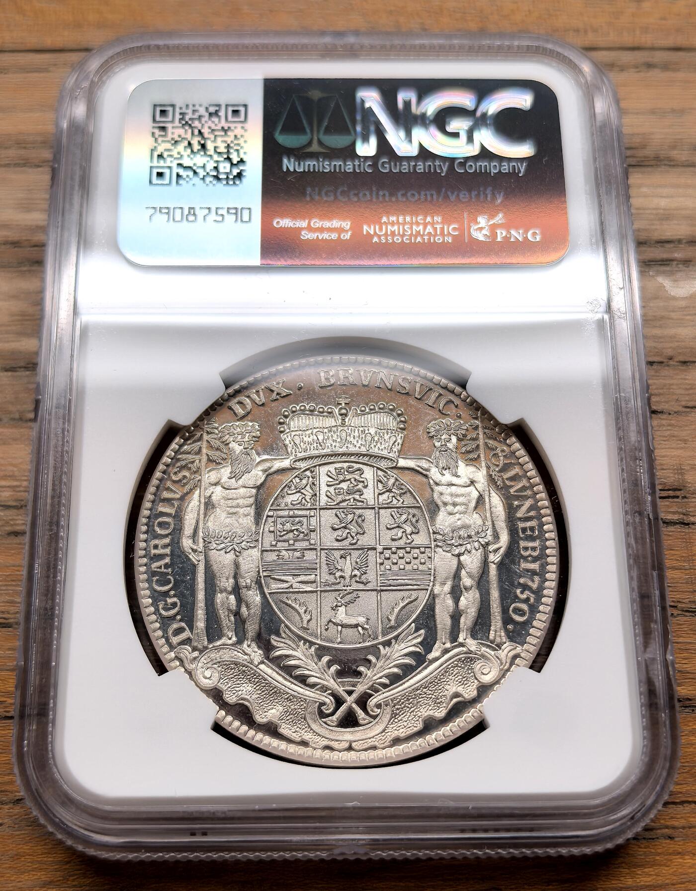 凡希社世界钱币微拍第三百十九期 1750德国不伦瑞克-吕内堡泰勒大银后铸品NGC-PR67UC