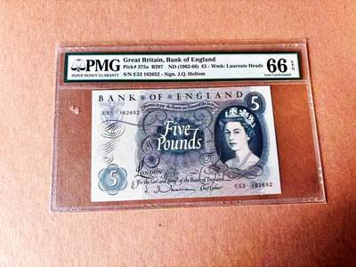 【Blue Auction】世界纸币精拍第779期——18级TOP拍卖/信誉/品质/专业/高效💫 - 【a版无47】英国 C序列 1962-66年5镑 PMG66EPQ 