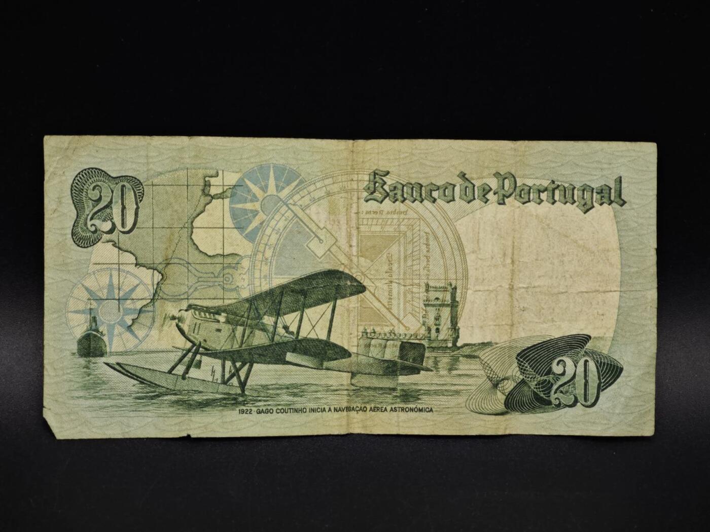 【淘币小摊】实时拍第八百五十四拍   无佣金福利纸币场   满百包邮可预留二周 每周一统一发货   葡萄牙20埃斯库多纸币【有折】