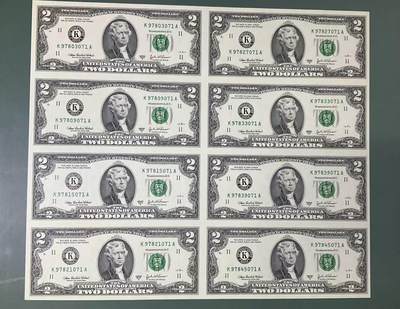 【礼羽收藏】🌏世界钱币拍卖第121期 - 美国美联储早期03年A版2美元8连体钞，无4靓号绝品