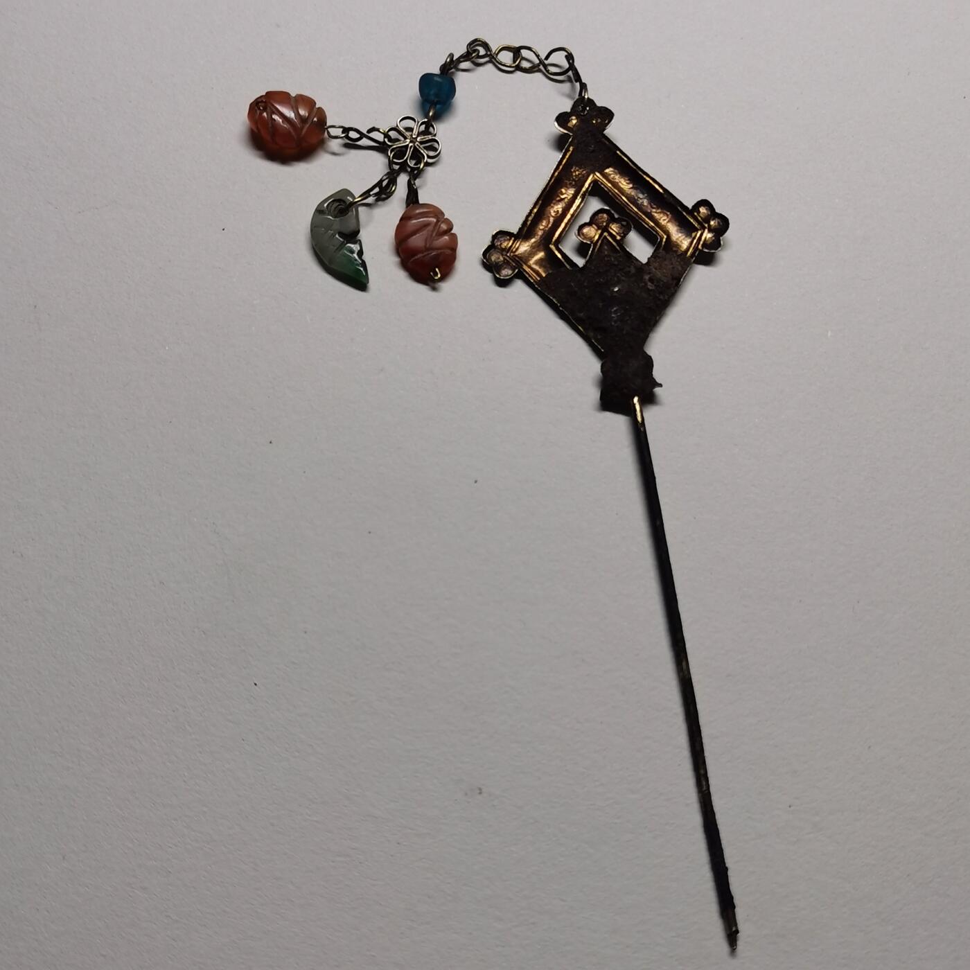 杂件专场96期 清代老银鎏金发簪，清代翡翠玛瑙吊坠