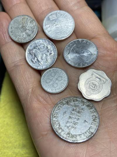 2026年第十五场(总第一百八十四场）外国好品散币场(免佣金) - 各国铝制散币7枚:奥地利🇦🇹2、10格罗申，捷克50赫勒，意大利🇮🇹5里拉，芬兰🇫🇮1盆尼，斯里兰卡🇱🇰2分，代币