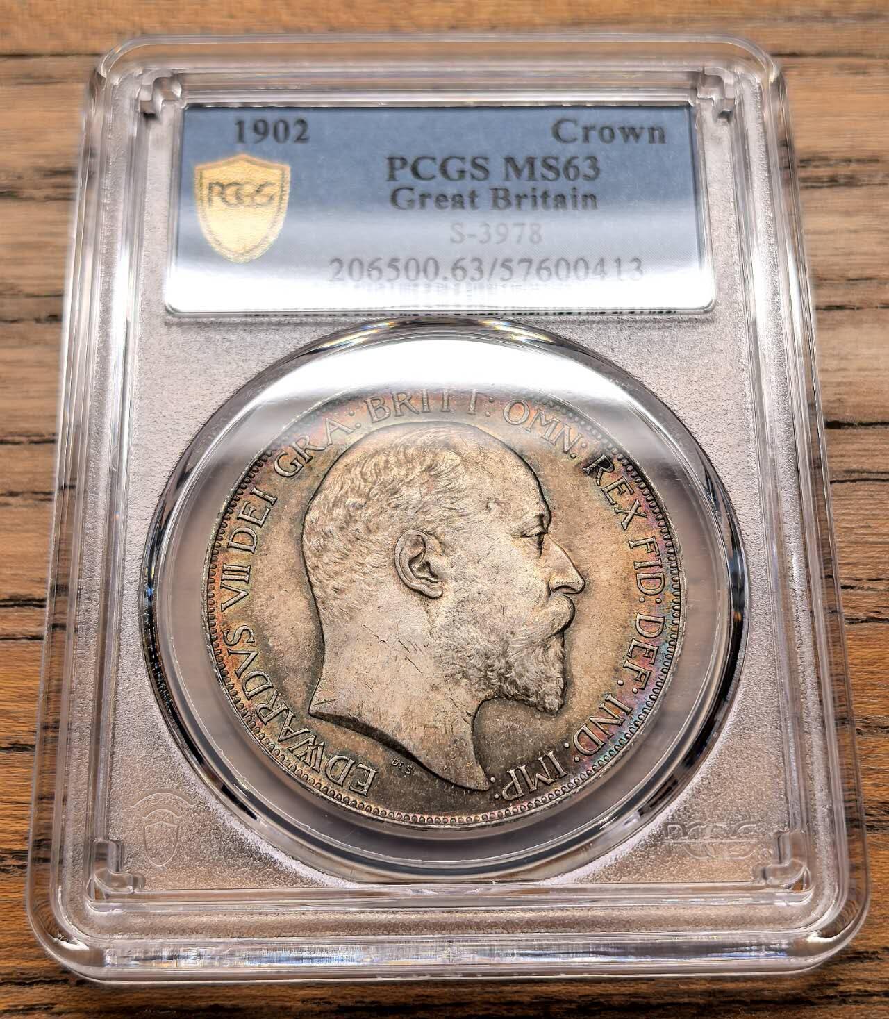 凡希社世界钱币微拍第三百十九期 1902英国爱七马剑大银PCGS-MS63，英伦五彩，光泽亮丽而富油润感，堪称养眼美物一件！（视频参考）