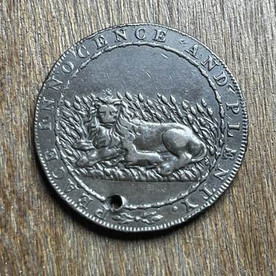 【铜匠收藏】★第140加场★精品老铜币 硬币专场 不寄存，200包邮。不满200元，支付5元运费。《接受代拍 代送NGC评级》 - 92【无寄存】品相很好 打孔 1794 英国肯特郡阿普勒多尔（Appledore）风车”半便士代用币