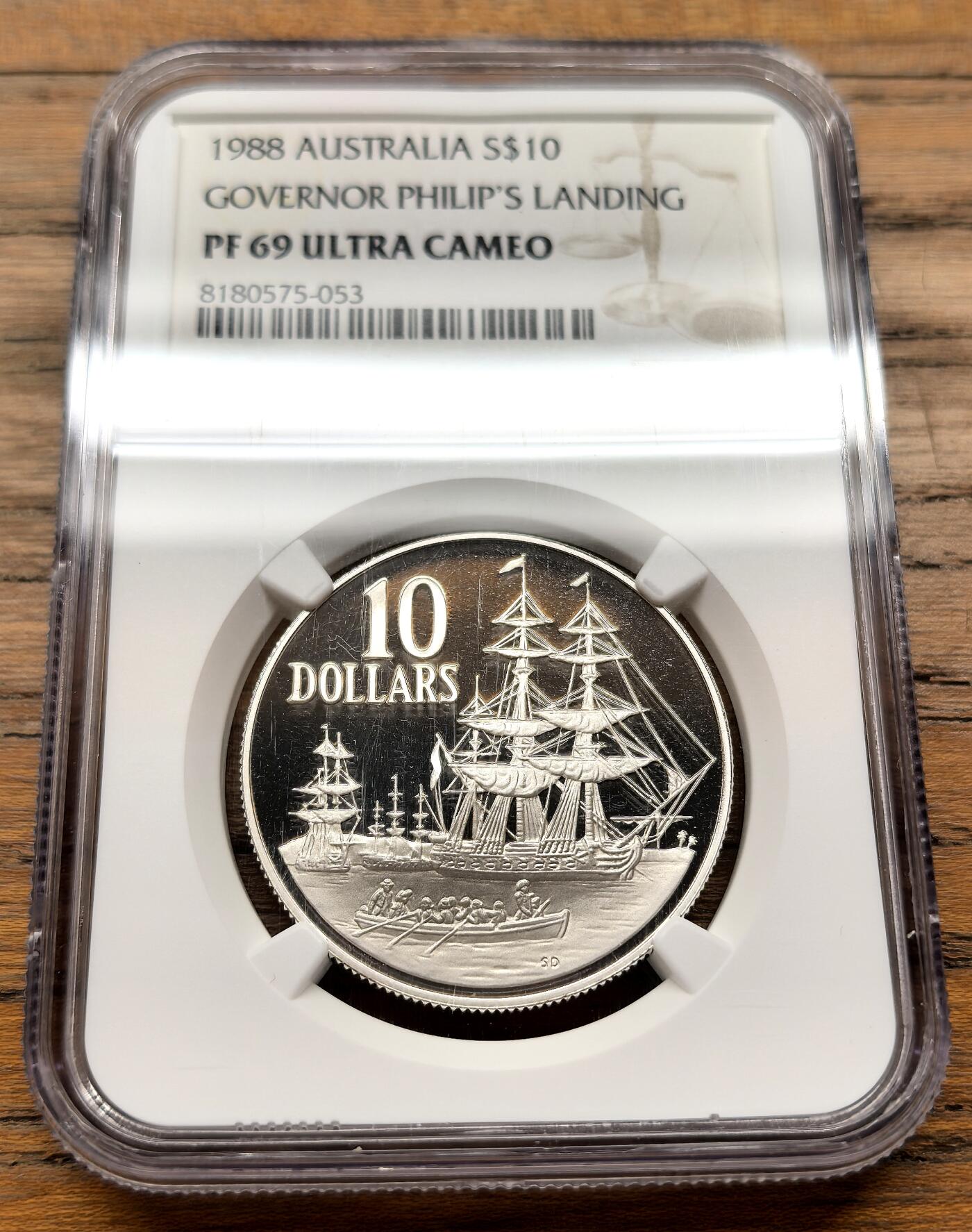 凡希社世界钱币微拍第三百十九期 1988澳大利亚菲利普总督登陆悉尼纪念10元大银NGC-PF69UC