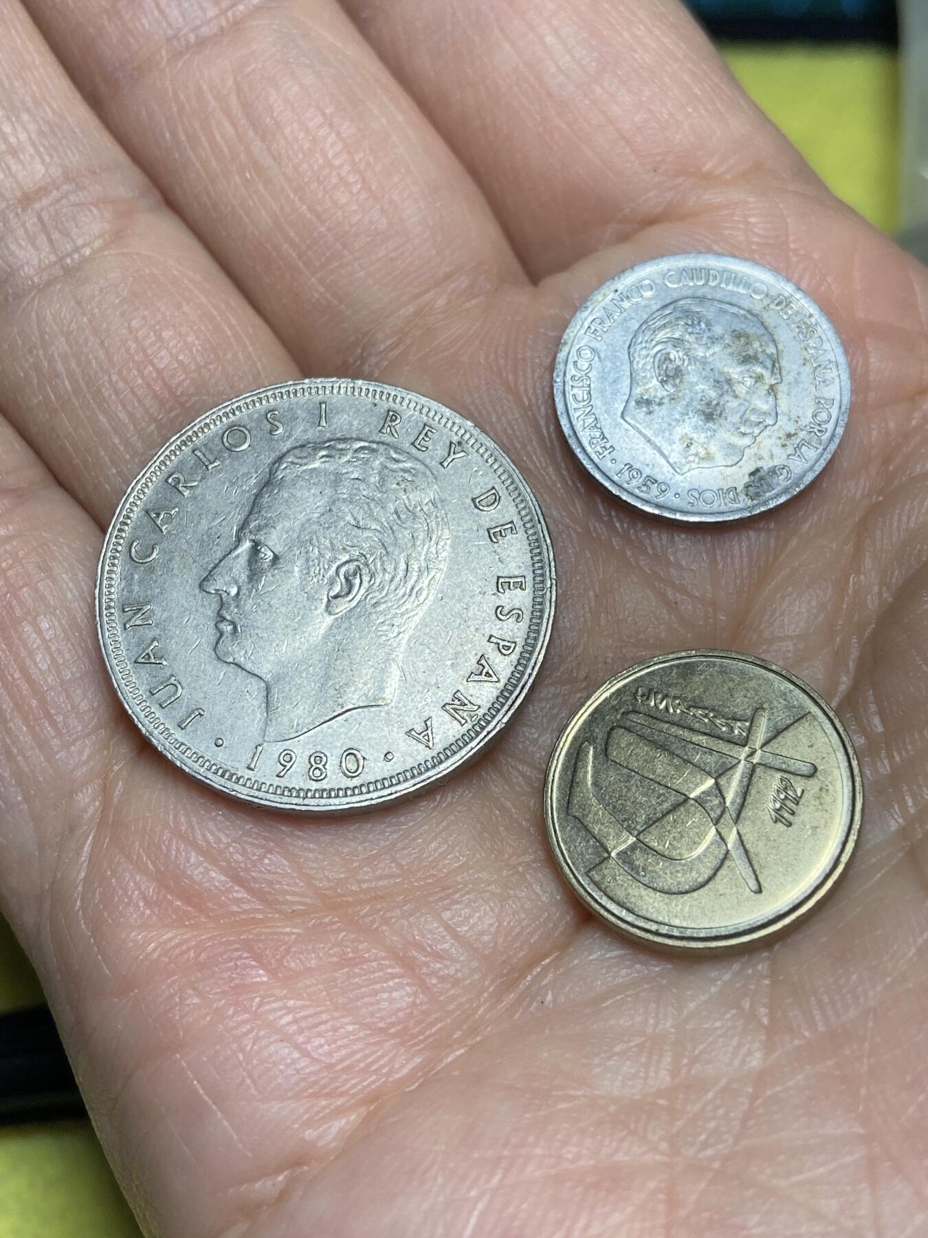 2026年第十五场(总第一百八十四场）外国好品散币场(免佣金) 西班牙🇪🇸3枚：1980年25比塞塔，1959年10分，1992年5比塞塔